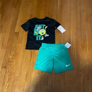 Little Boys Nike Dri-Fit Black Shirt and Green Shorts Set Size 5